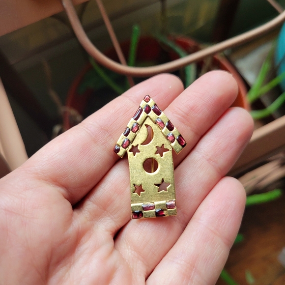 Vintage Danecraft Gold & Red Stone House Sun Moon Boucher Lapel Brooch Pin - Picture 4 of 9